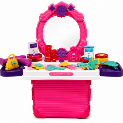 Tocador Infantil de Belleza 2 en 1 con Espejo, Sonido y Múltiples Accesorios